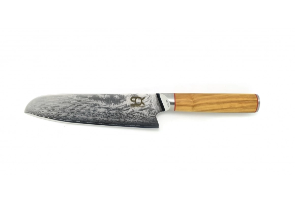 Dellinger Olive Wood Damascus Santoku 180