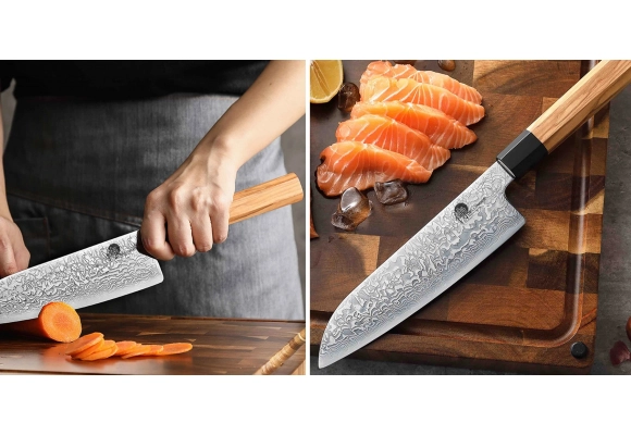 Nóż kuchenny Santoku Dellinger Buffalo Olive Octagon 185 mm