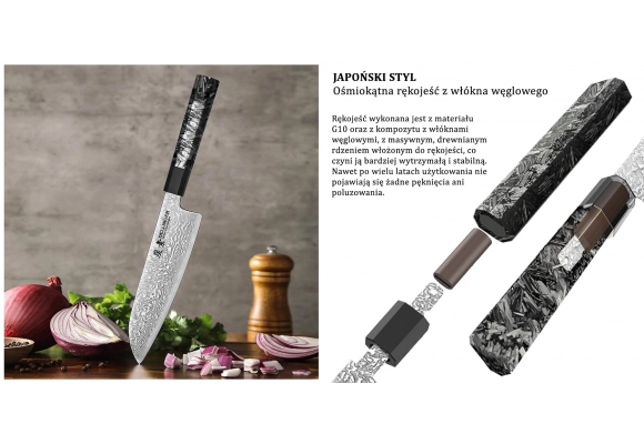 Dellinger Carbon Fiber Octagon Santoku 185 mm