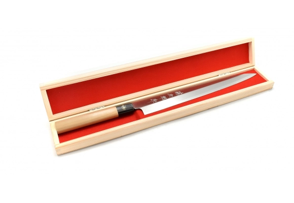 Pudełko na długie noże - drewniane z czerwonym wypełnieniem