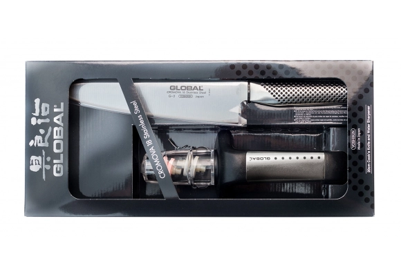 Zestaw noży Global G-291/SB STARTER szef kuchni + ostrzałka Global