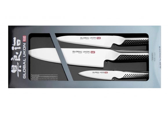 Zestaw noży Global Ukon Nóż Szef kuchni 20 cm + Nóż uniwersalny 15 cm + Nóż do obierania 9 cm