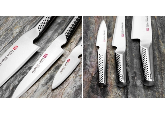Zestaw noży Global Ukon Nóż Szef kuchni 20 cm + Nóż uniwersalny 15 cm + Nóż do obierania 9 cm