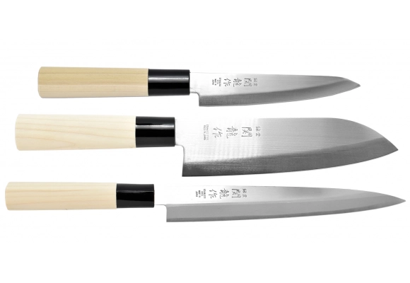 Komplet japońskich noży Sekiryu - Yanagi-Sashimi, Santoku, Petty knife